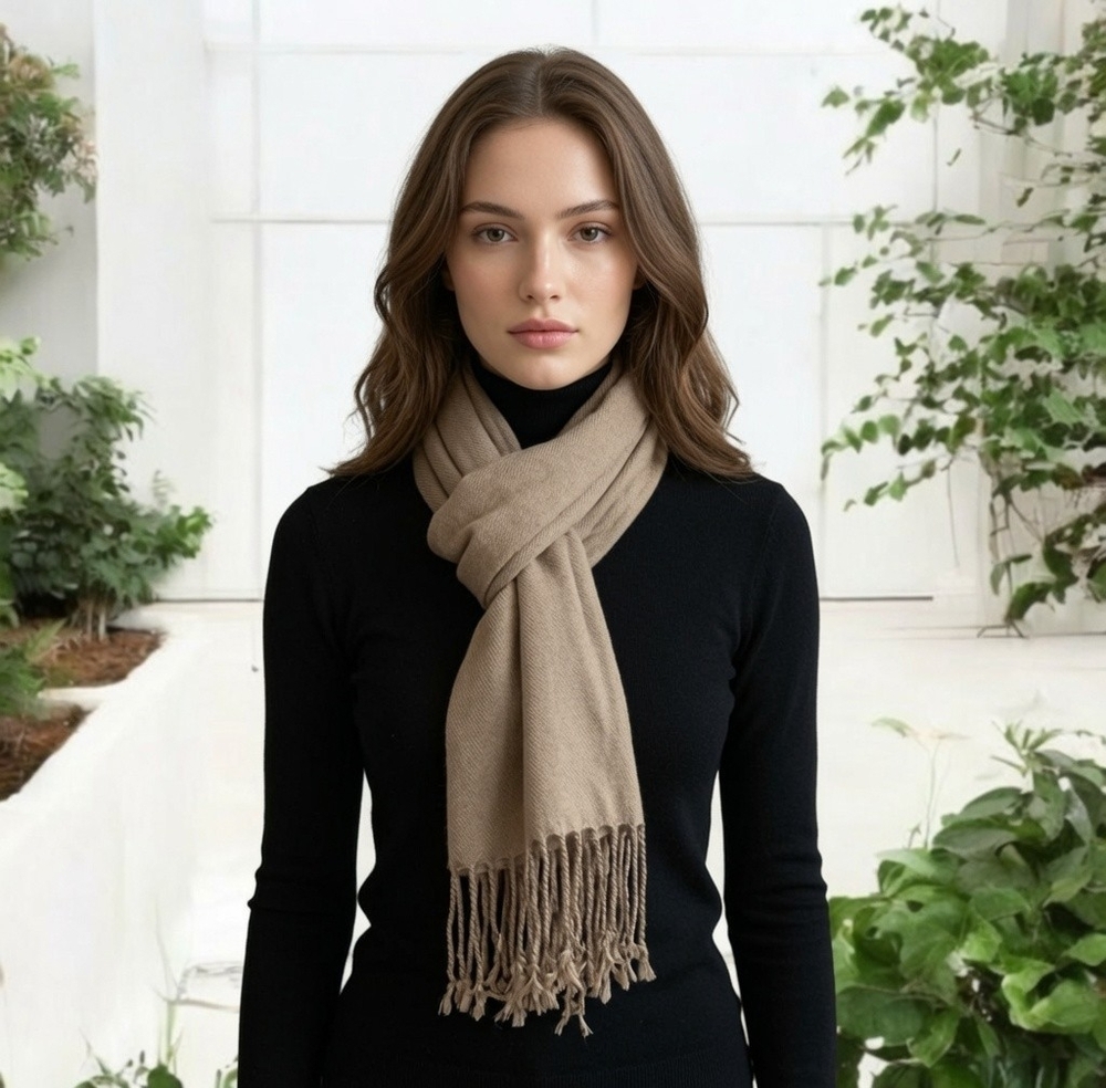 Grey Pashmina Scarf with Fringe 72"x27" Shawl Wrap Neck Warmer VG